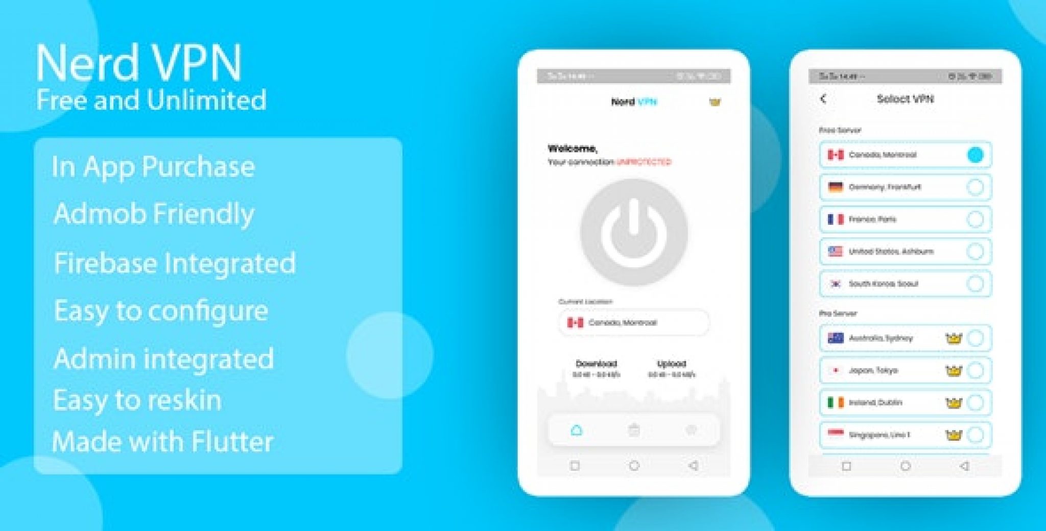 Nerd VPN – Flutter VPN Android Full Application with IAP, Integrated